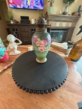 Antique Hand-Painted Floral Porcelain Oil Kerosene Lamp Base with Roses